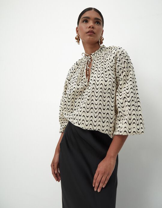 Comprar Online Blusa Rústica Estampada de Manga Comprida, Mulher, Preto