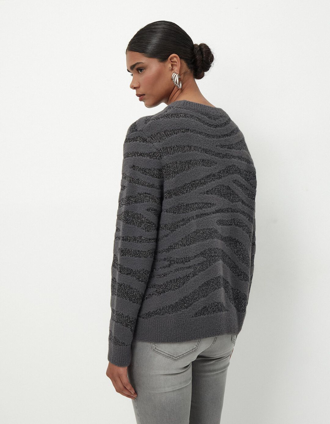 Camisola de Malha Zebra, Mulher, Cinzento
