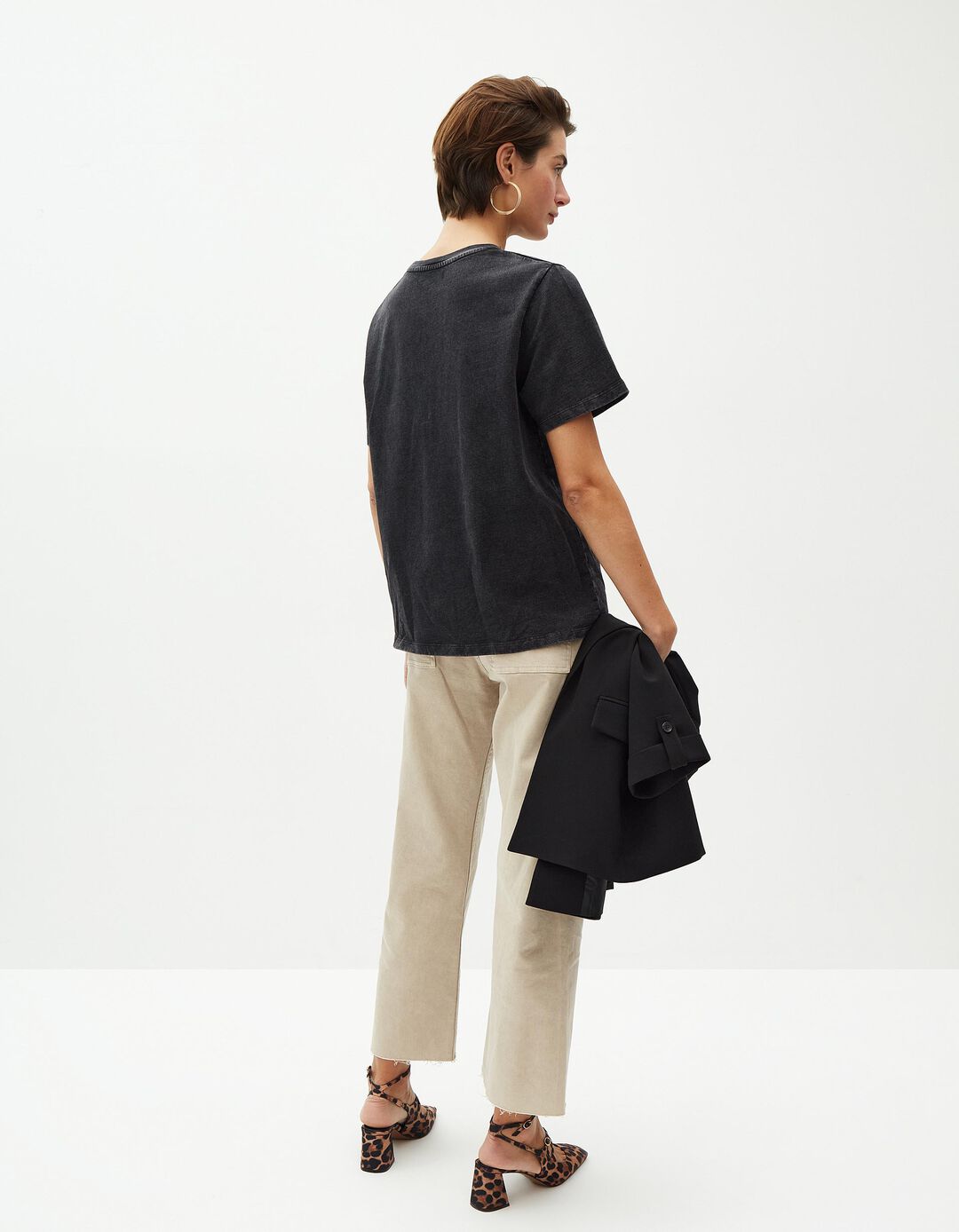 T-shirt com Brilhantes, Mulher, Cinzento Escuro