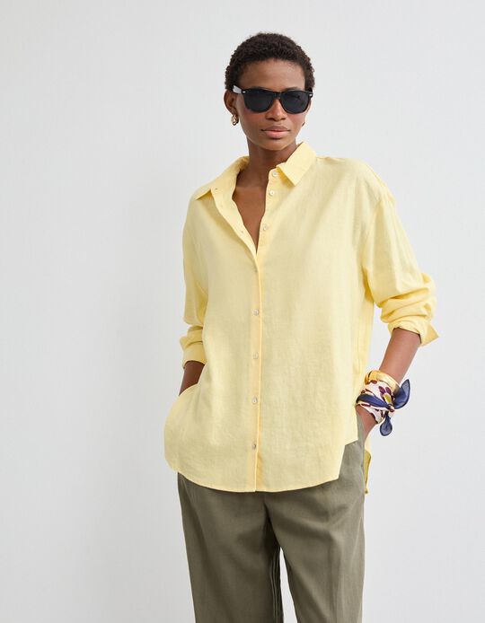 Comprar Online Camisa com Linho, Mulher, Amarelo Claro