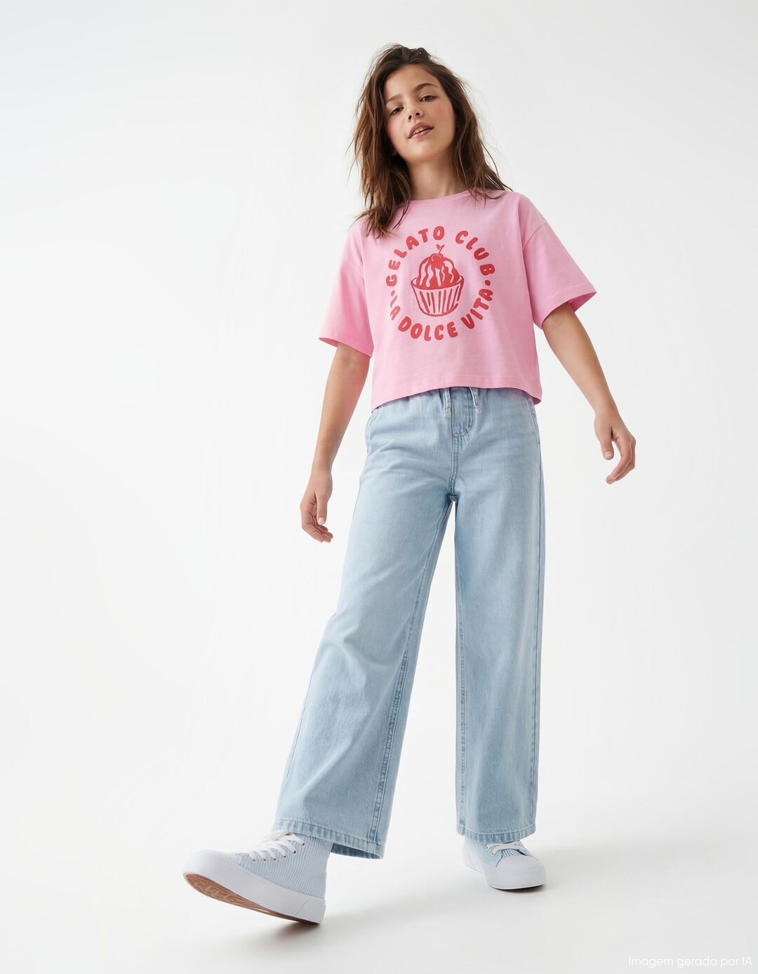 Cal&ccedil;as de Ganga 'Wide Leg', Menina, Azul Claro
