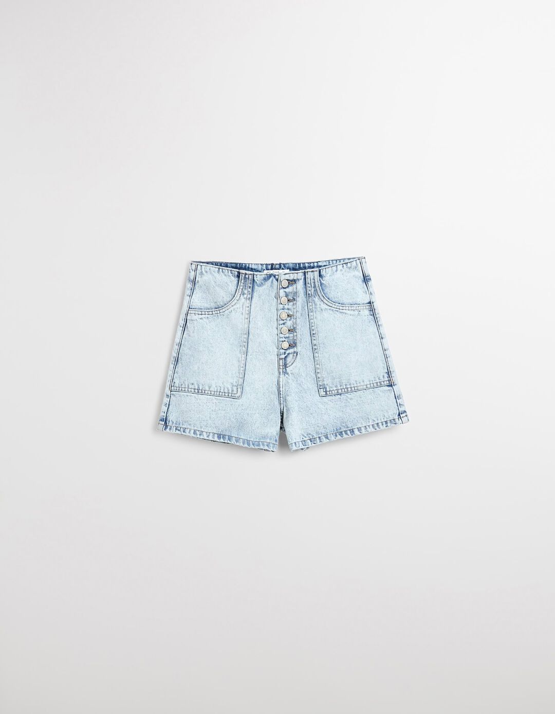 Calções de Ganga com Botões, Mulher, Azul Claro