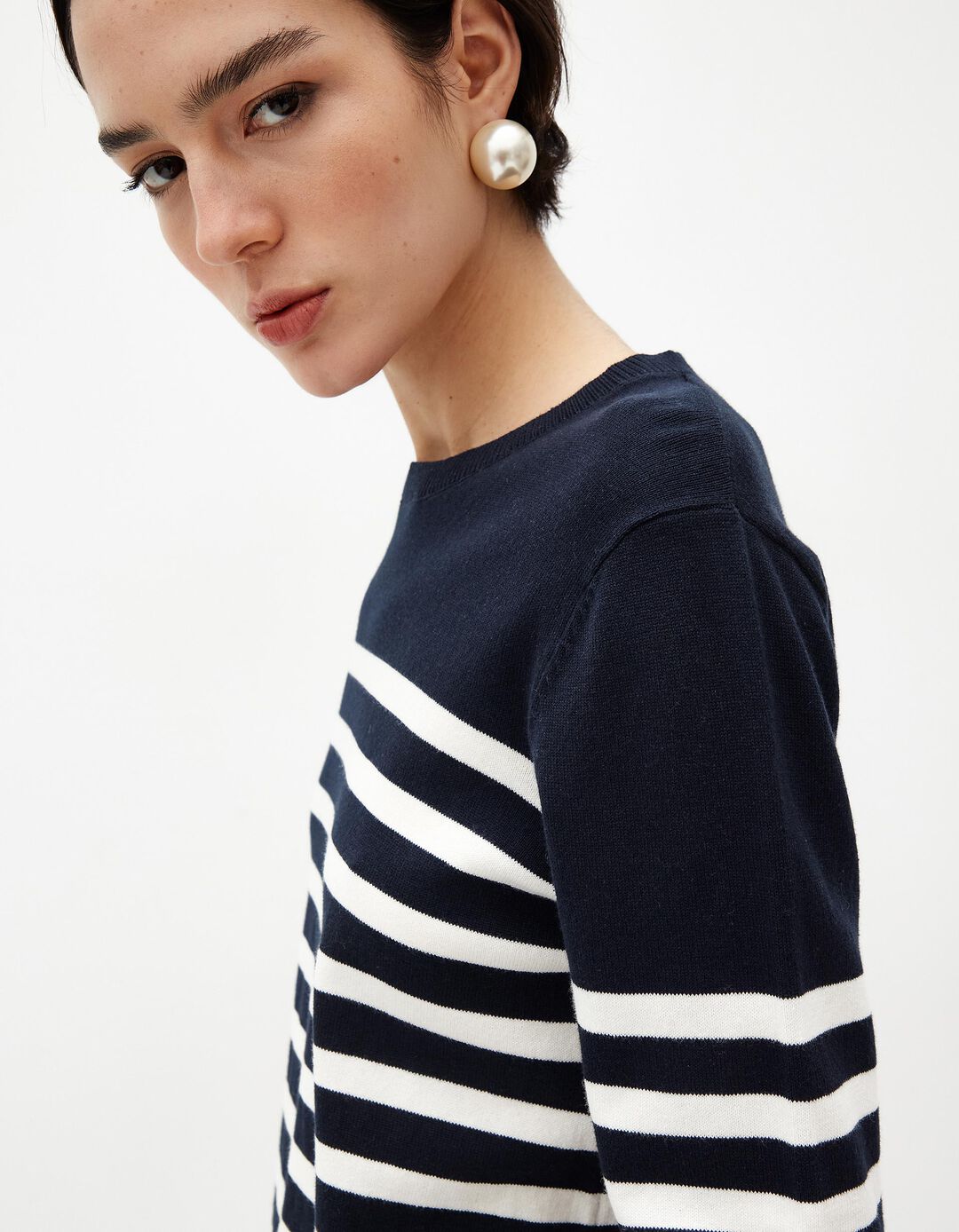 Camisola Malha Riscas, Mulher, Azul Escuro