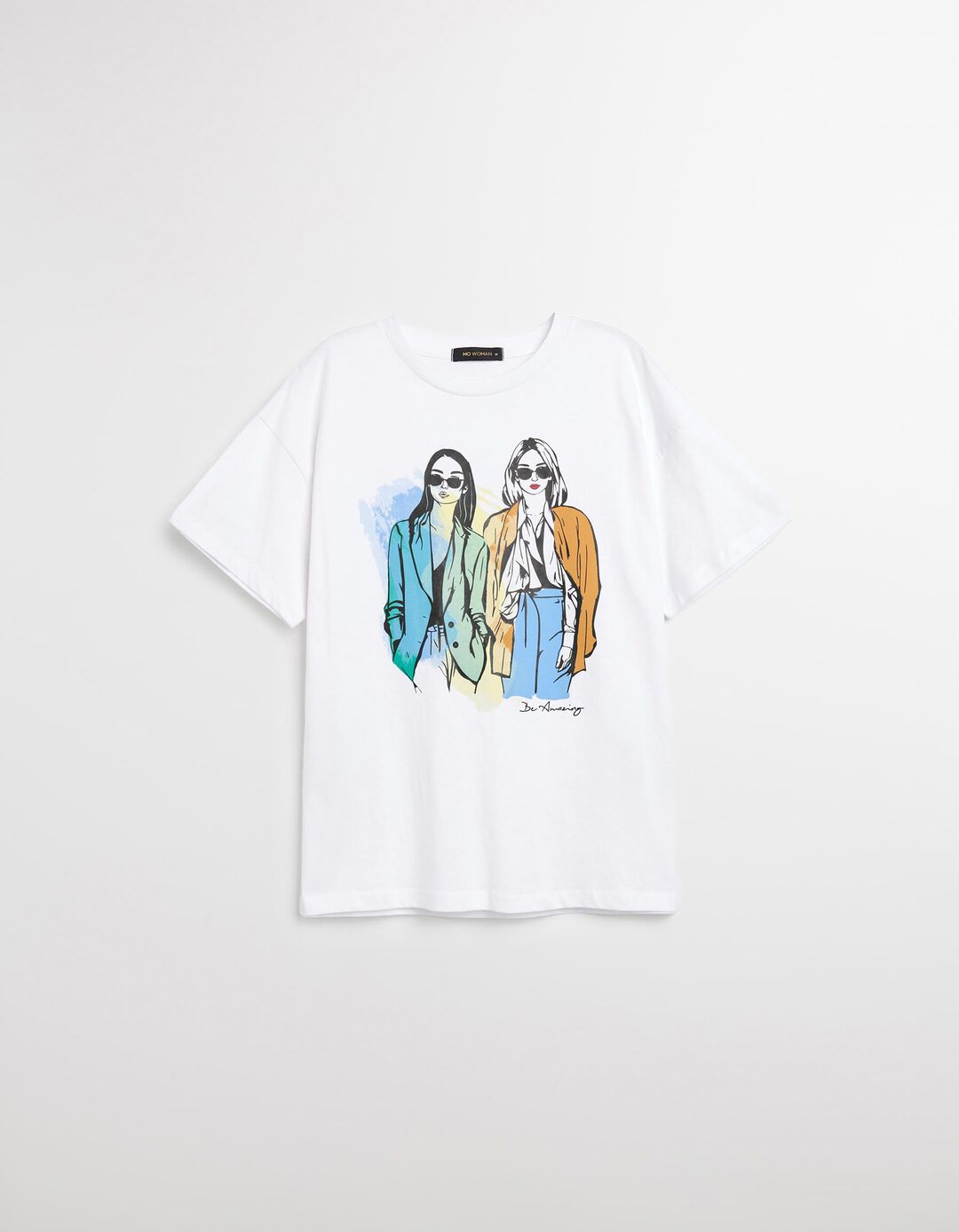 T-shirt com Ilustração, Mulher, Branco