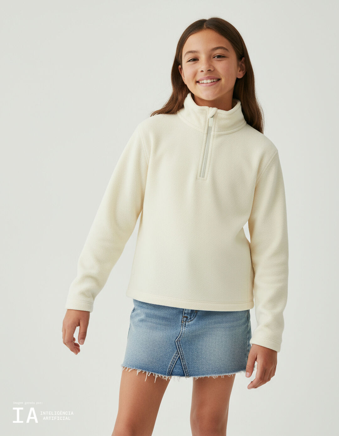 Camisola Polar com Fecho, Menina, Branco