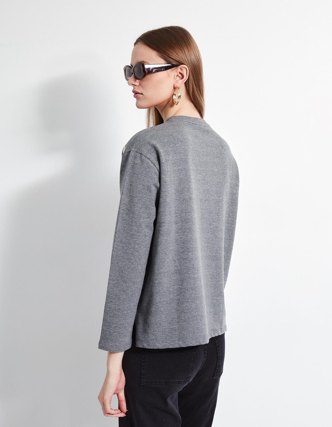Camisola com Botões, Mulher, Cinzento