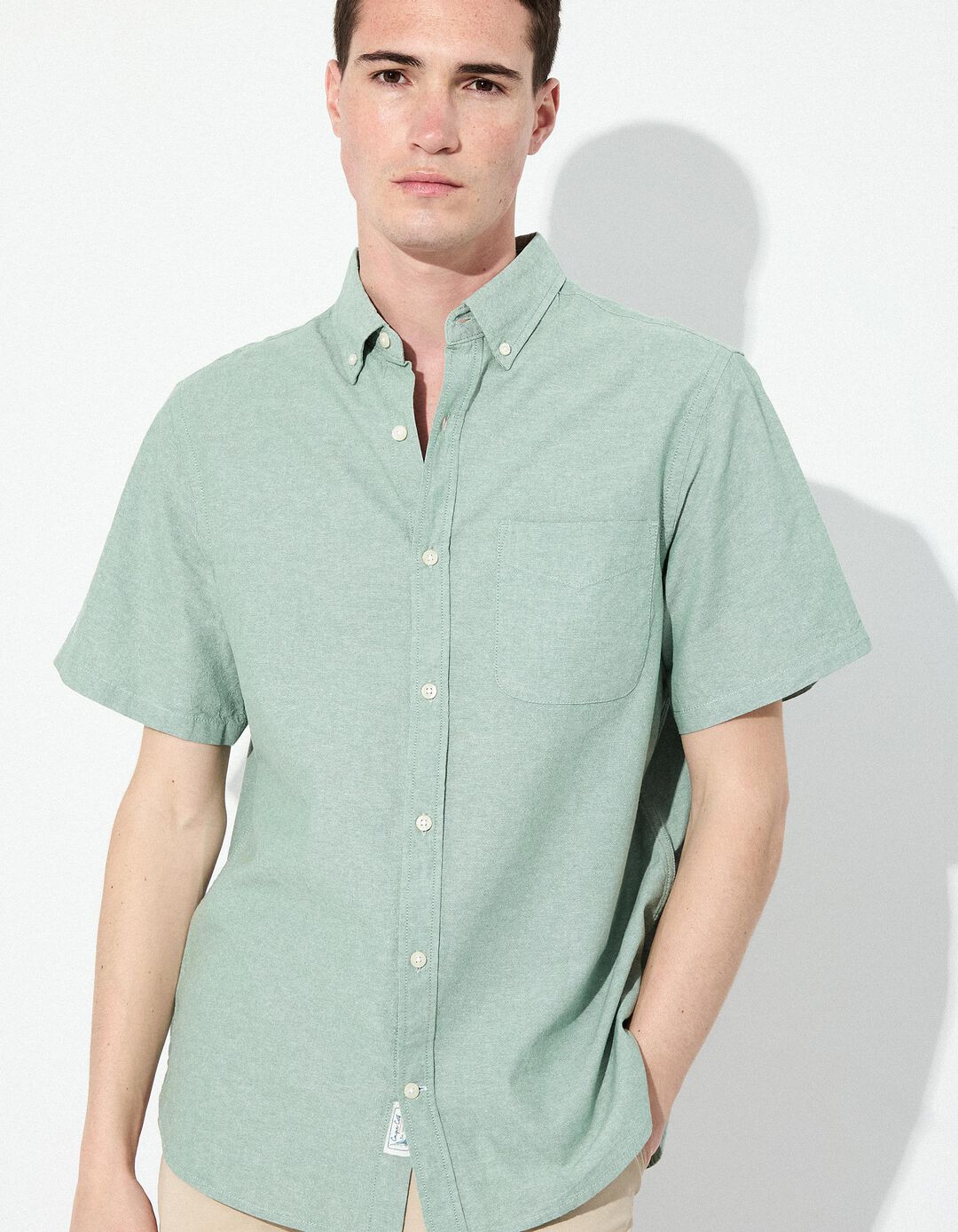 Camisa de Manga Curta, Homem, Verde Claro 