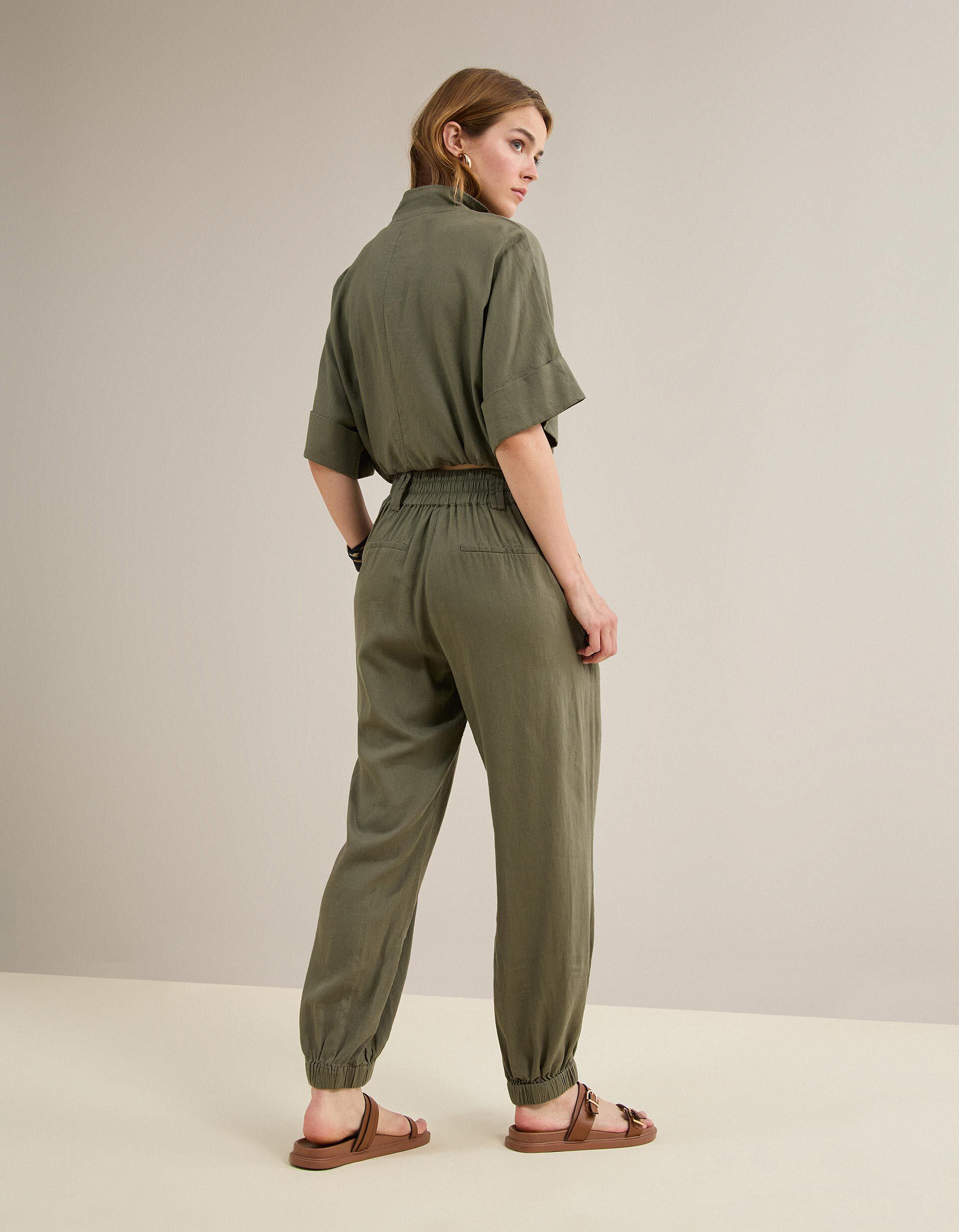 Comprar Online Cal&ccedil;as Joggers Com Linho, Mulher, Verde