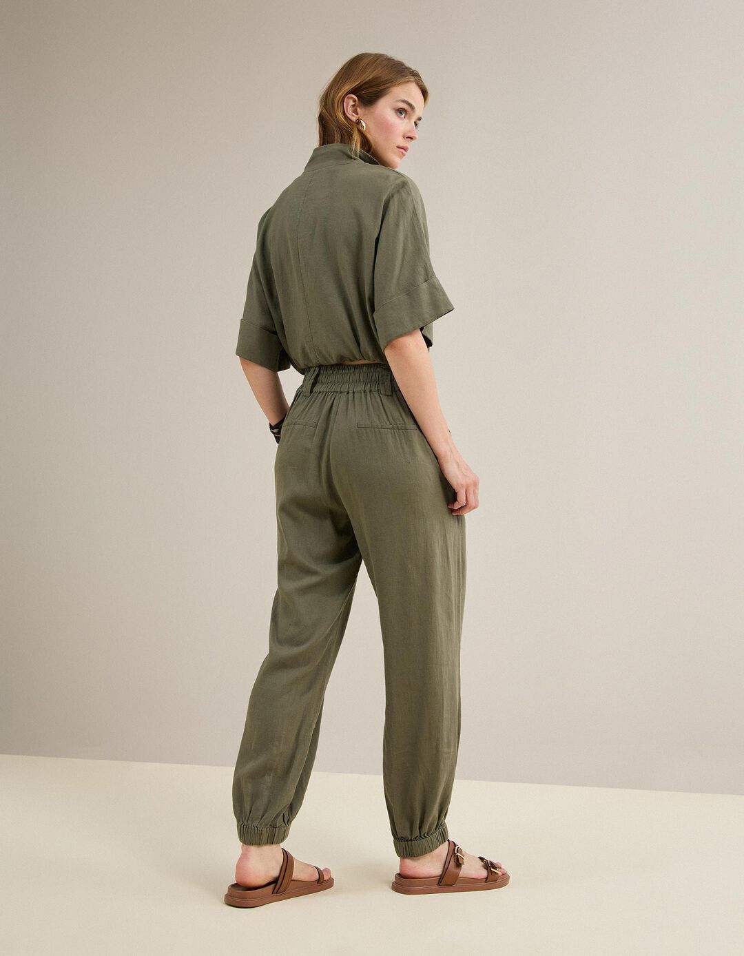 Cal&ccedil;as Joggers Com Linho, Mulher, Verde