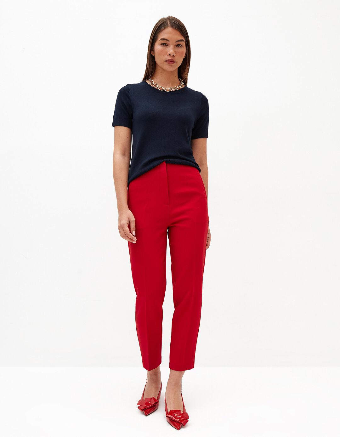 Calças Cintura Subida, Mulher, Vermelho Escuro 