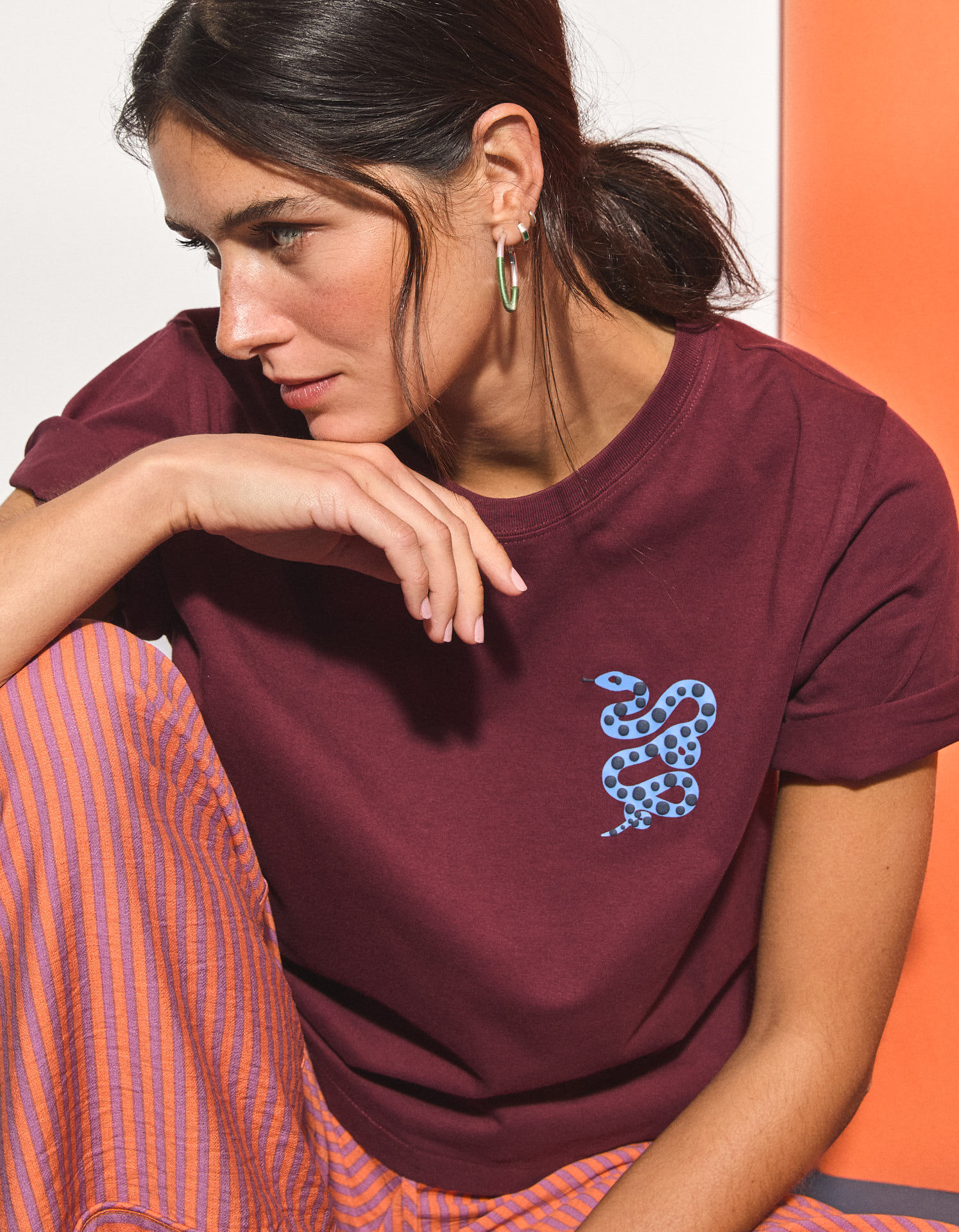 Comprar Online T-shirt Estampada, Mulher, Vermelho Escuro