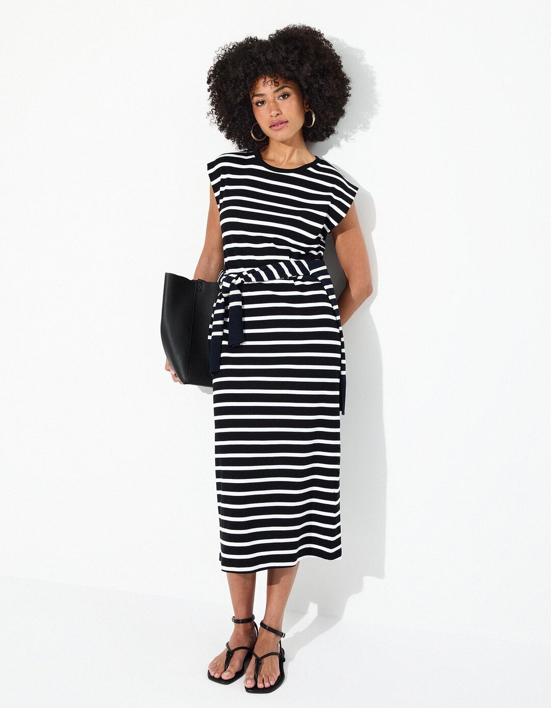 Vestido Comprido Riscas, Mulher, Preto