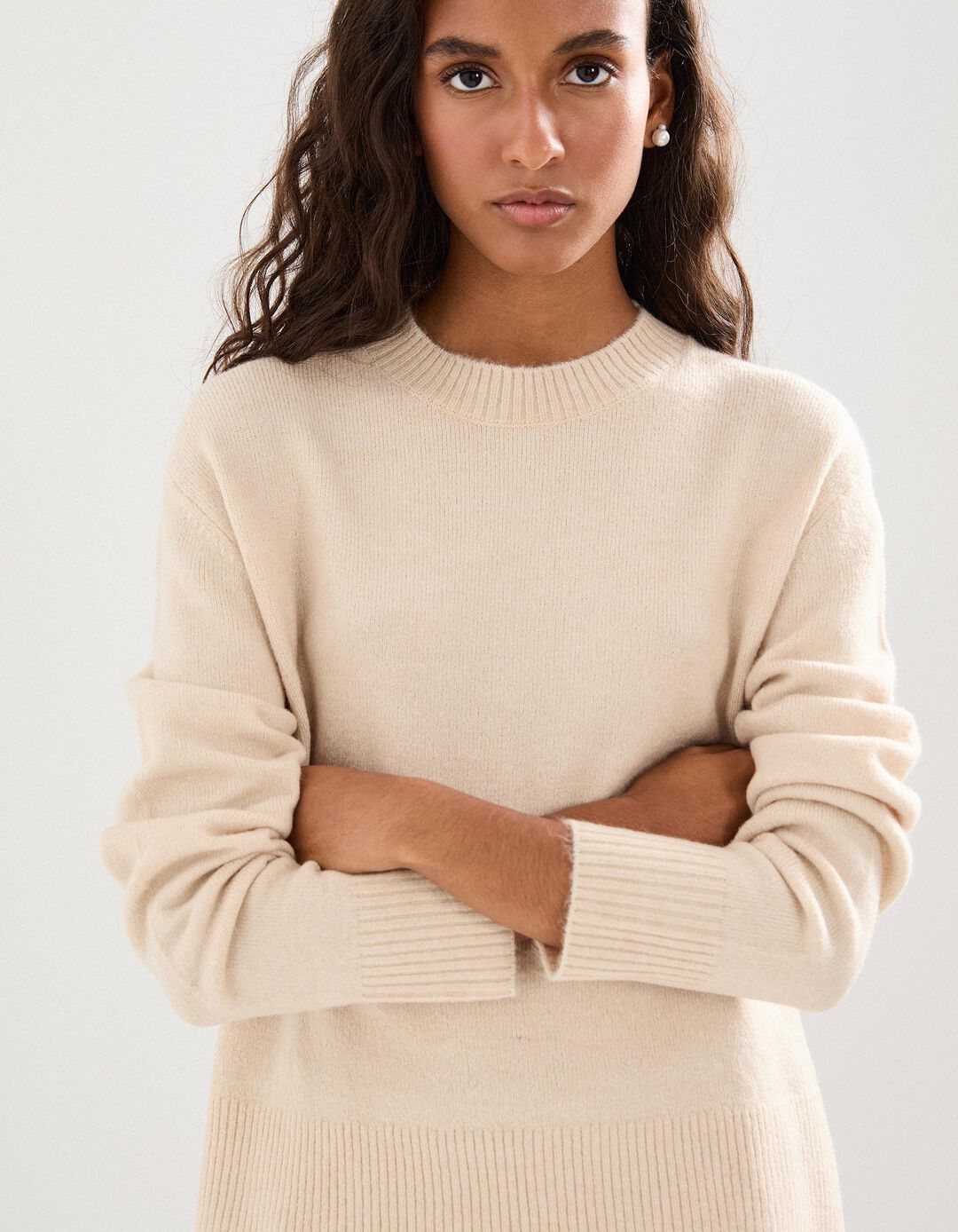 Camisola de Malha, Mulher, Bege Claro