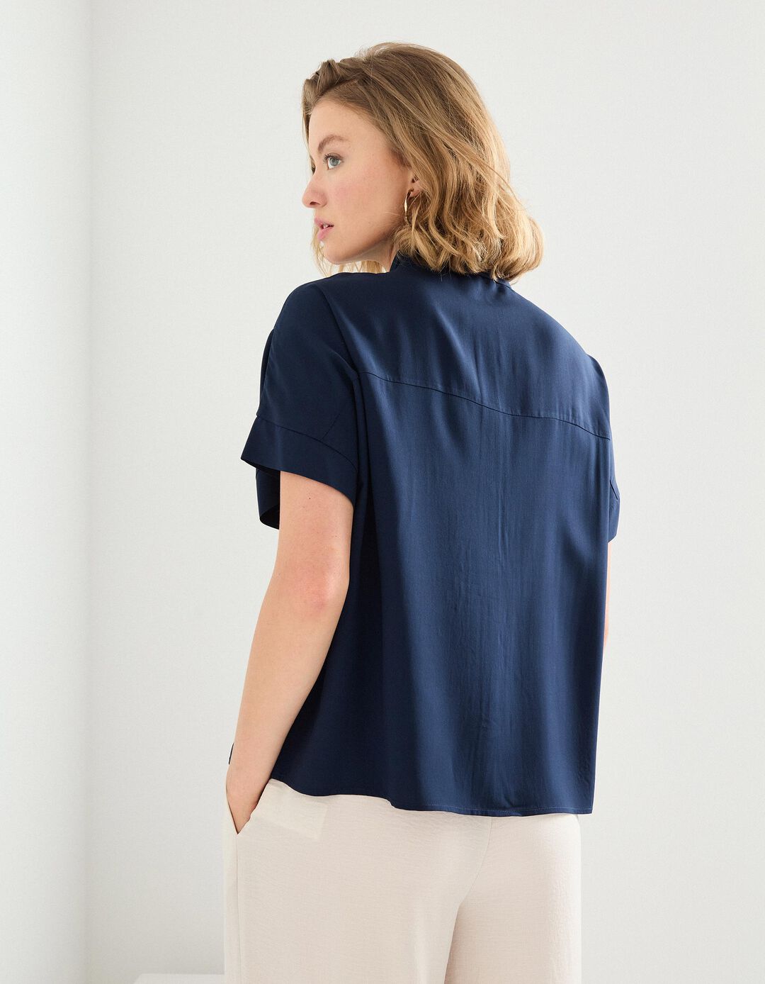 Camisa Viscose, Mulher, Azul Escuro
