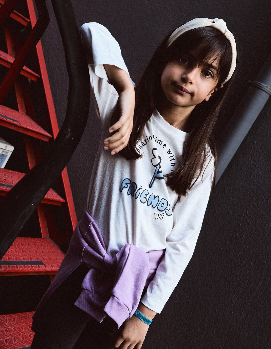 T-shirt de Manga Comprida Estampado, Menina, Branco