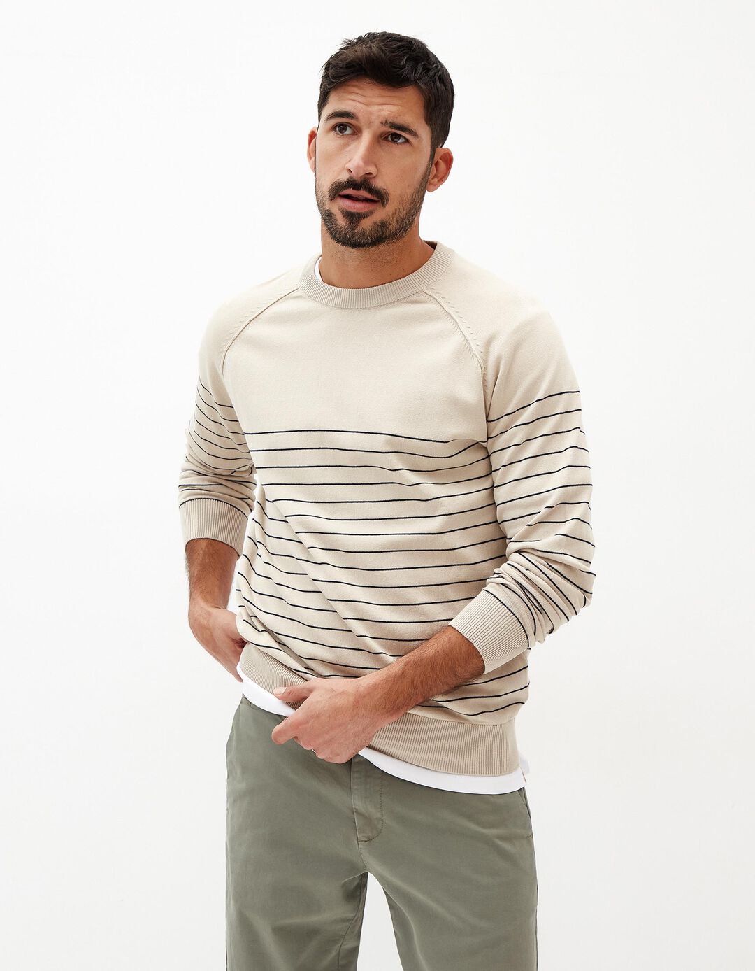 Camisola Riscas, Homem, Bege Claro 