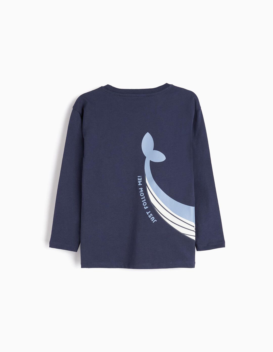 T-shirt Manga Comprida Estampado, Menino, Azul Escuro