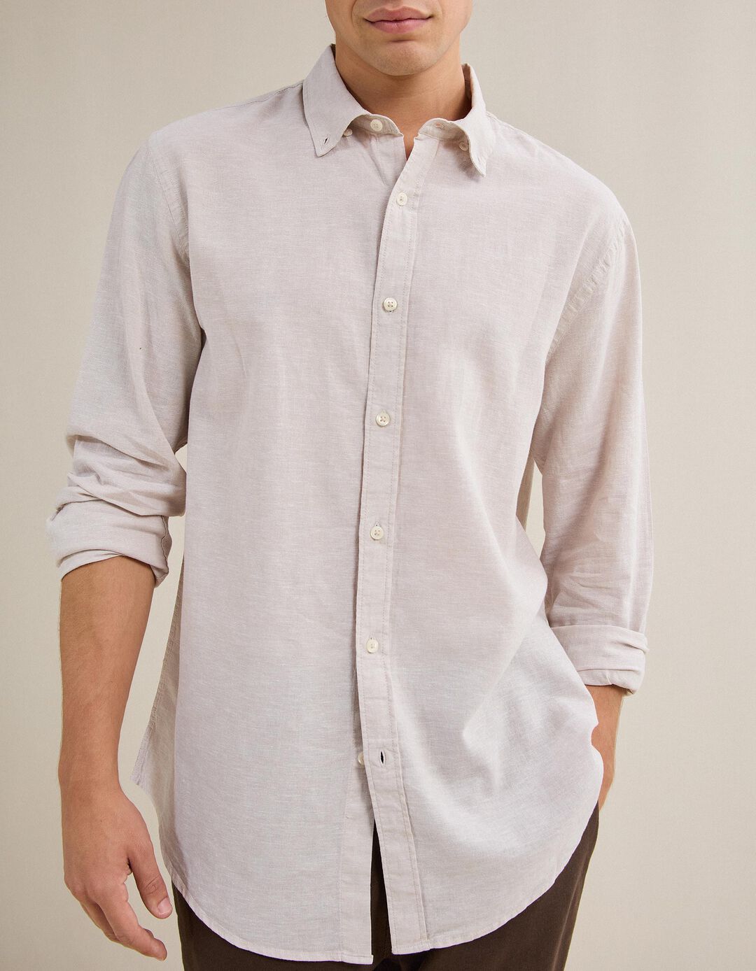 Camisa com Linho, Homem, Cinzento Claro