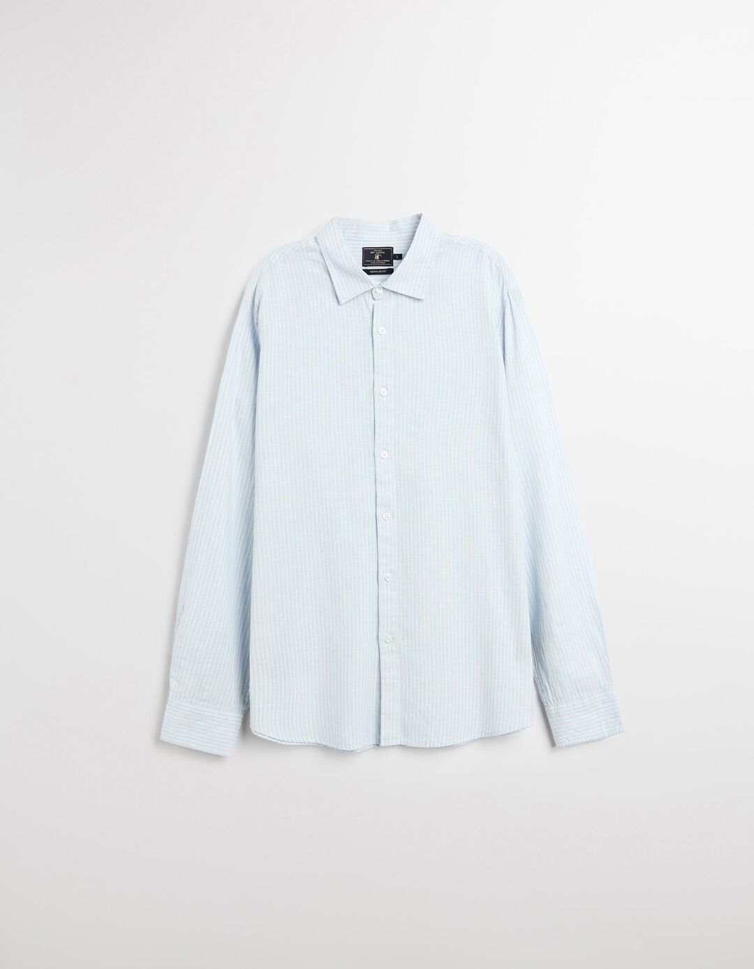 Camisa Riscas com Linho, Homem, Azul Claro