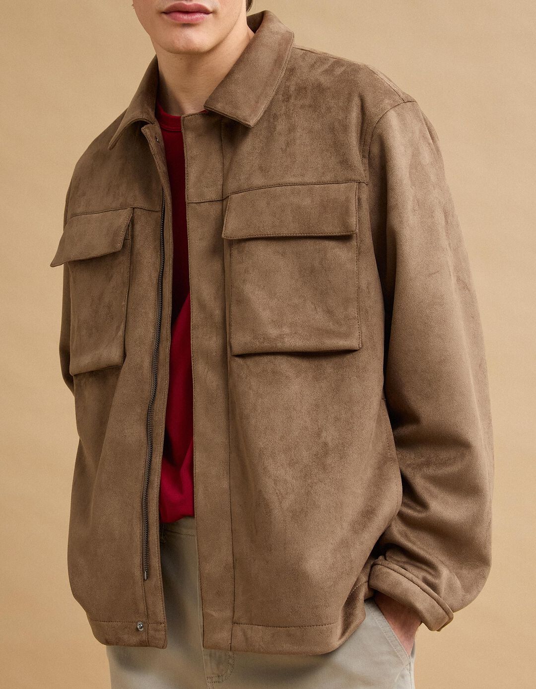 Sobrecamisa Efeito Camur&ccedil;a, Homem, Castanho