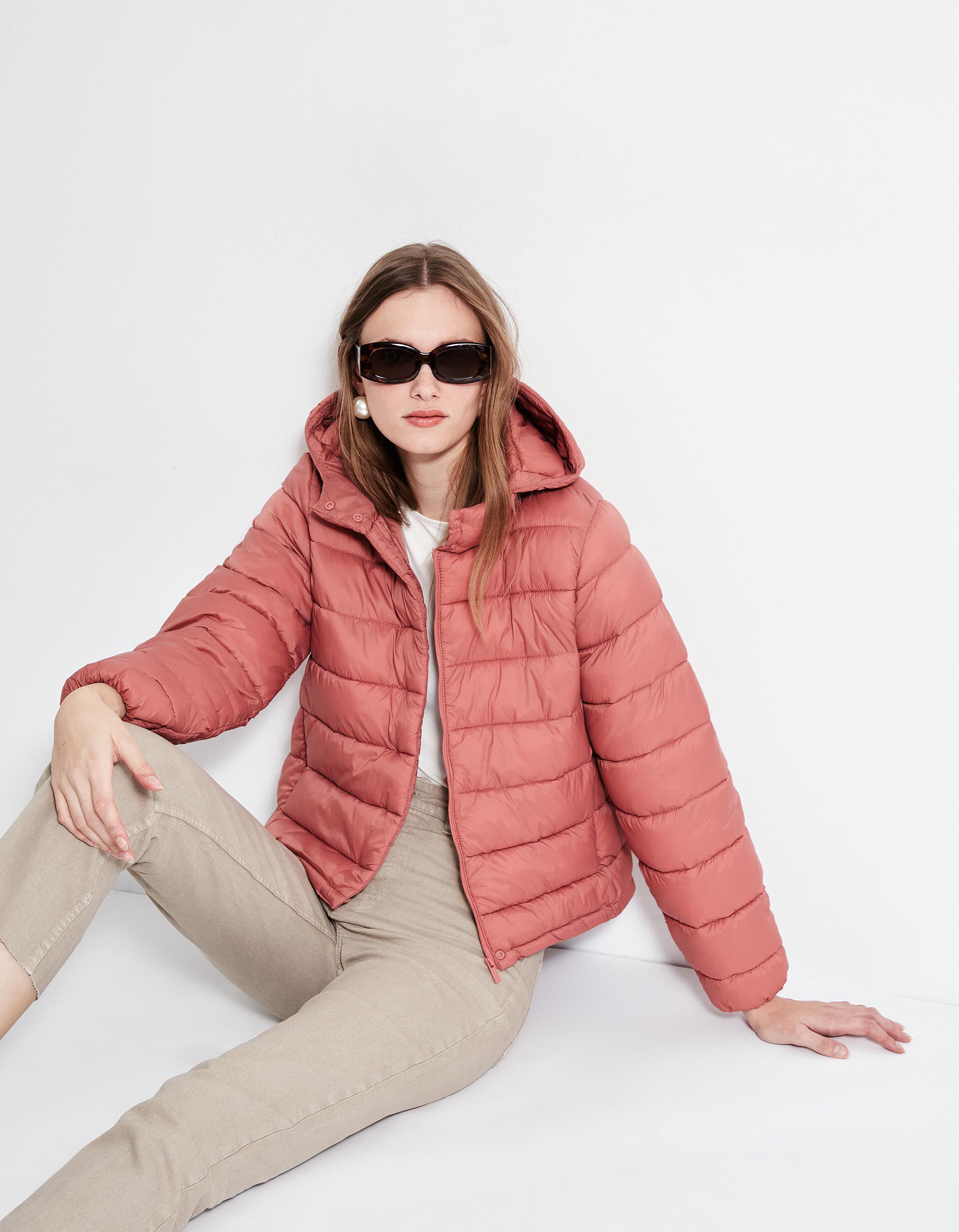 Comprar Online Casaco Acolchoado Capuz, Mulher, Laranja Claro