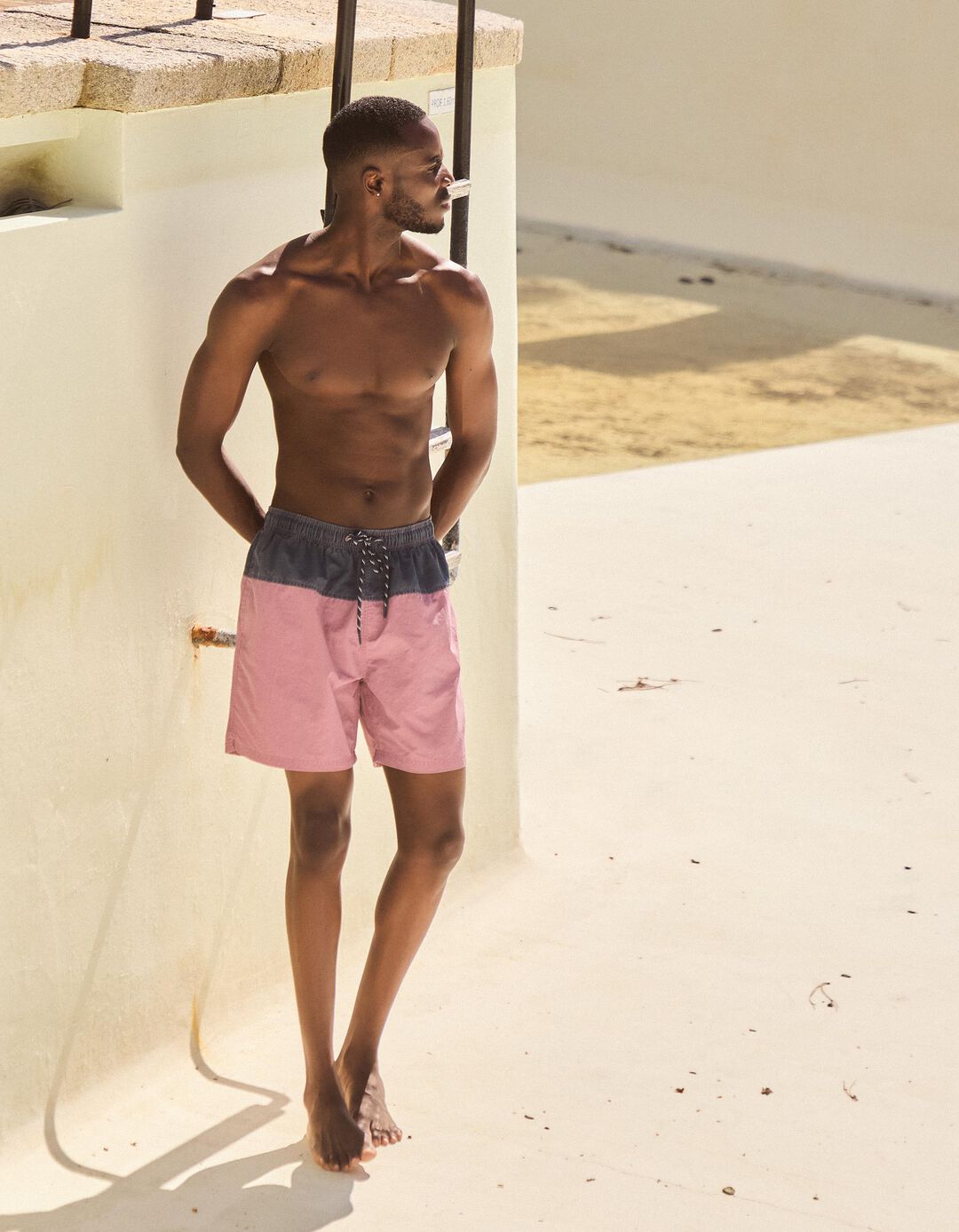 Calções de Banho com Contraste, Homem, Rosa Escuro