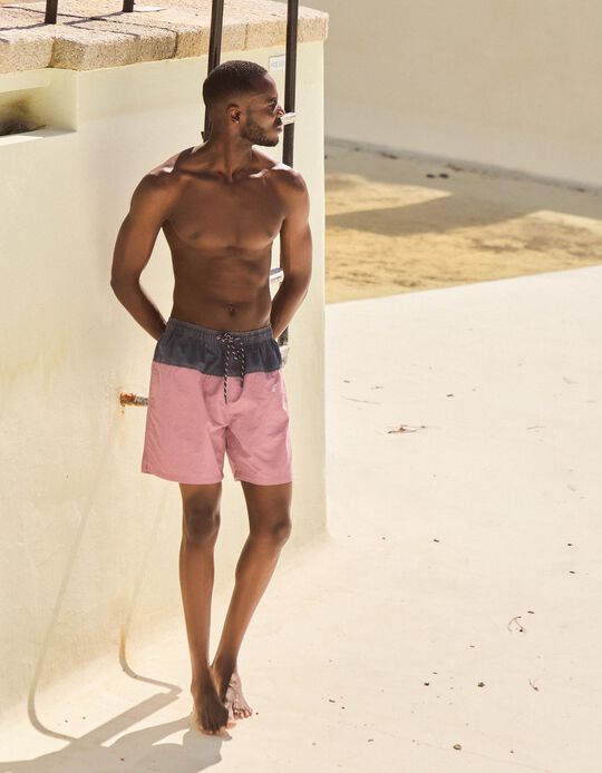Comprar Online Calções de Banho com Contraste, Homem, Rosa Escuro