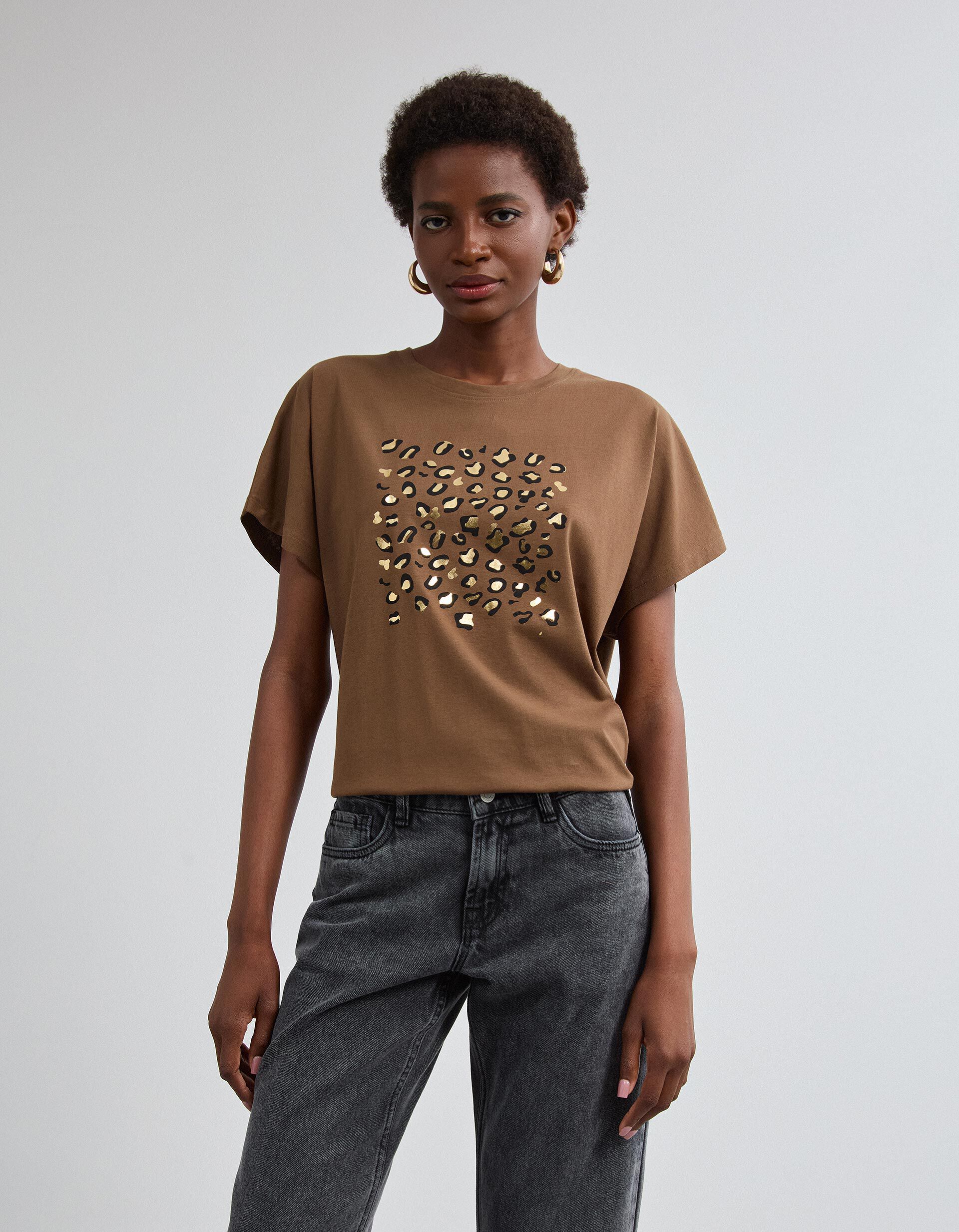 Comprar Online T-shirt Com Estampado Foil, Mulher, Castanho Escuro