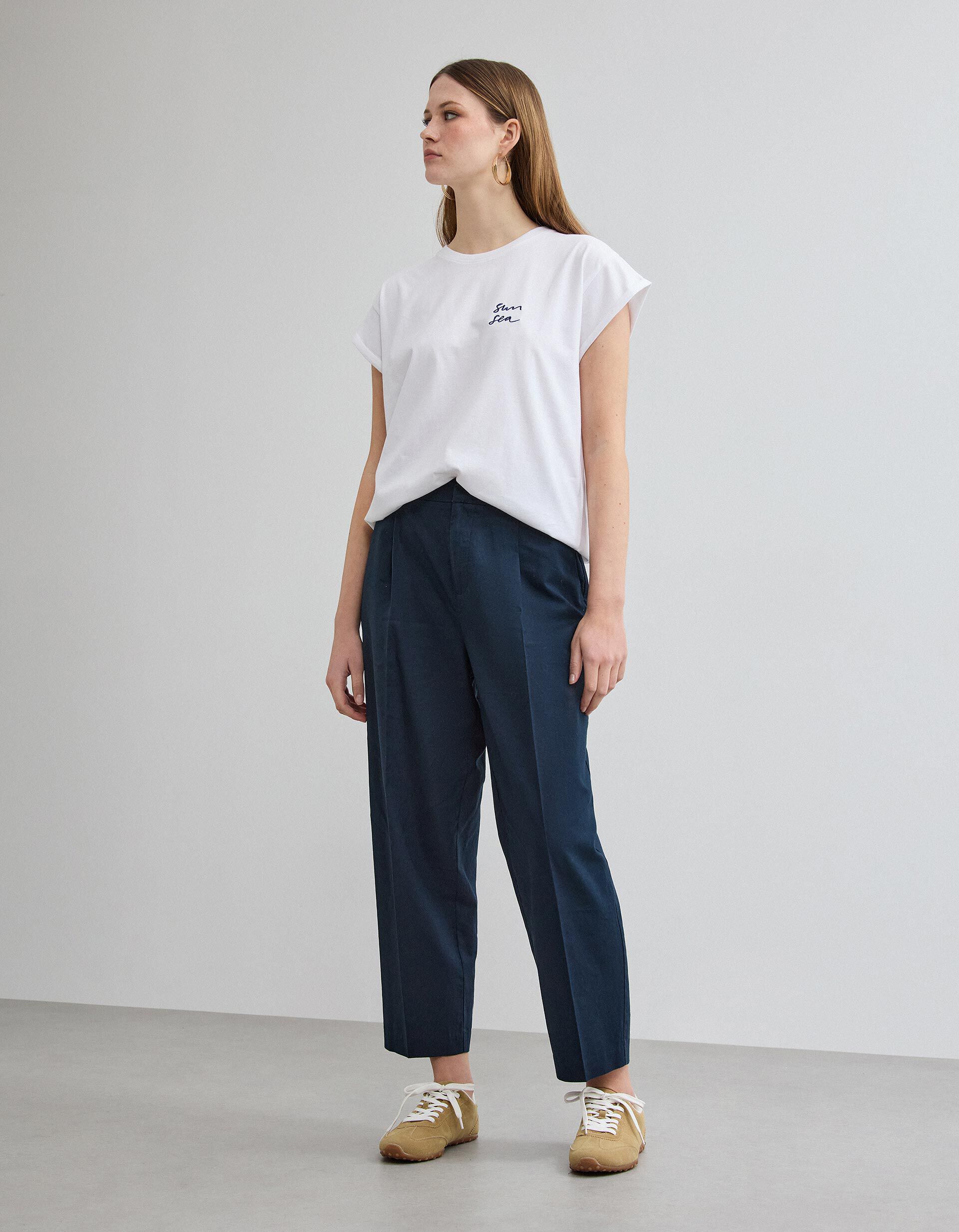Comprar Online Cal&ccedil;as de Linho, Mulher, Azul Escuro