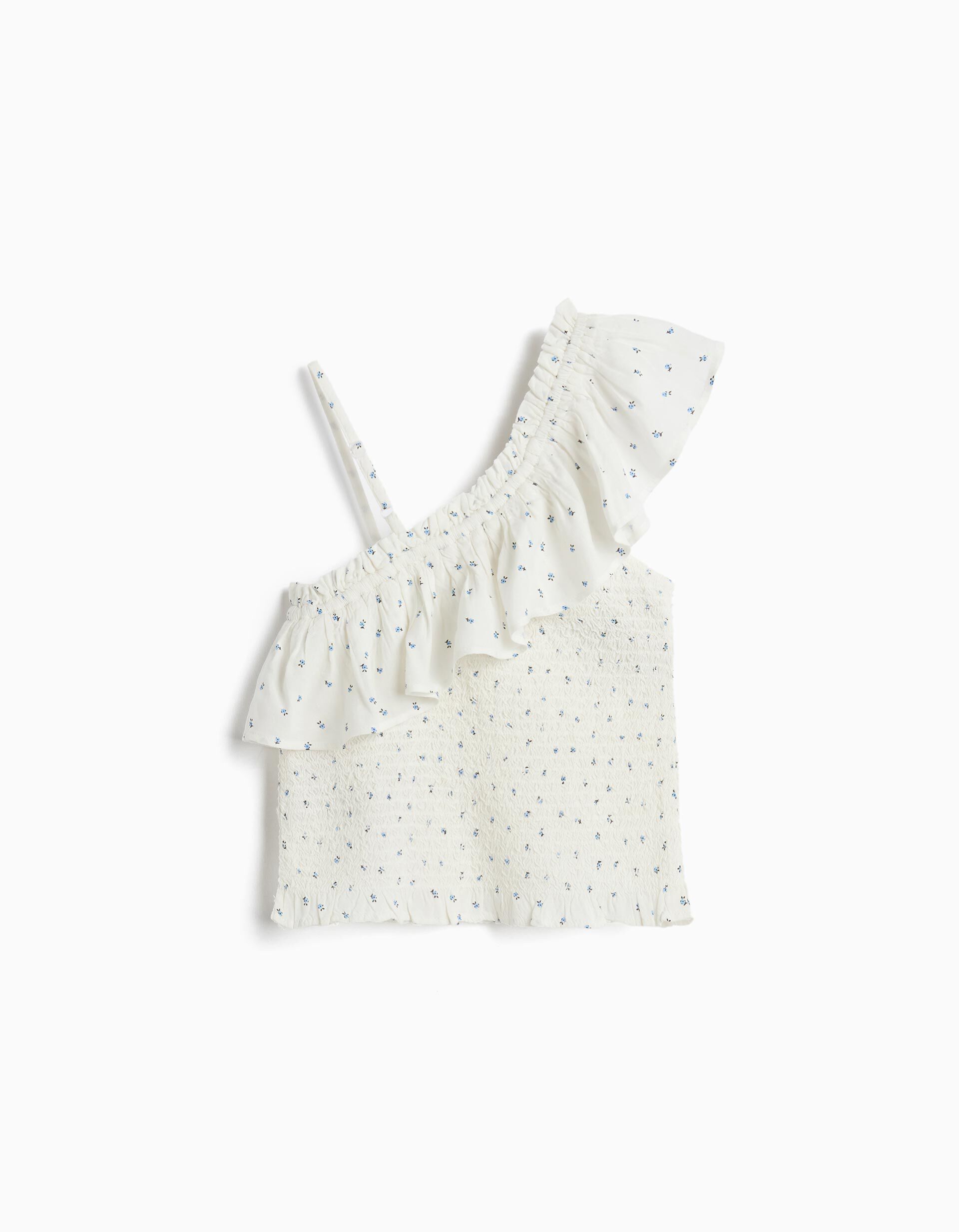 Comprar Online Top Assim&eacute;trico Com Folhos, Menina, Branco