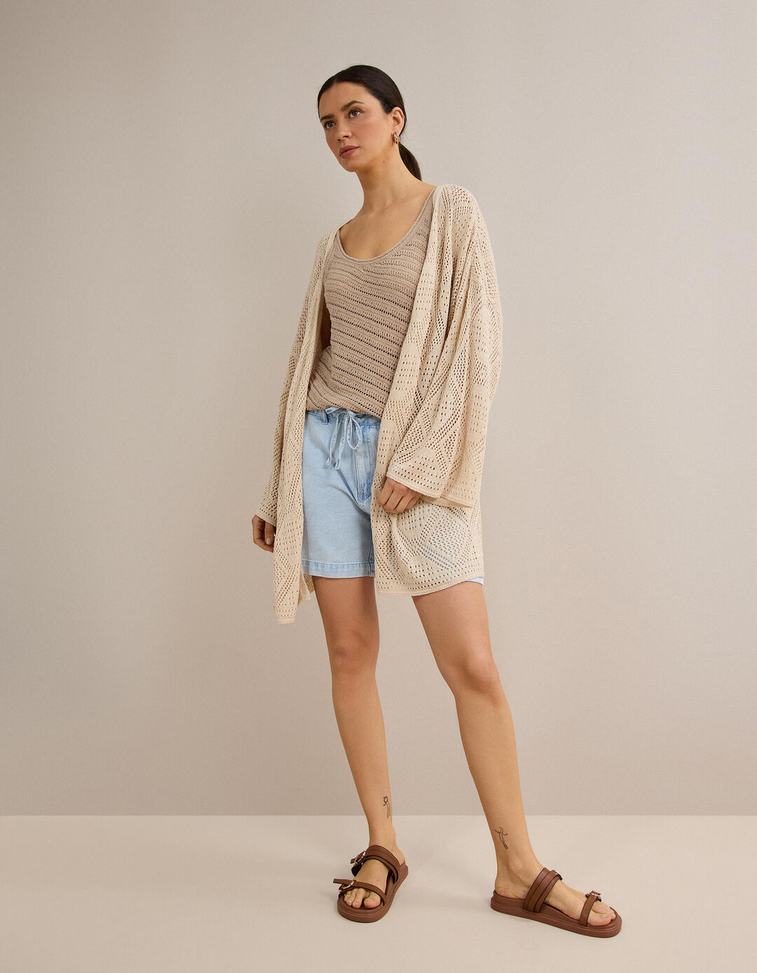Casaco Kimono, Mulher, Bege Claro