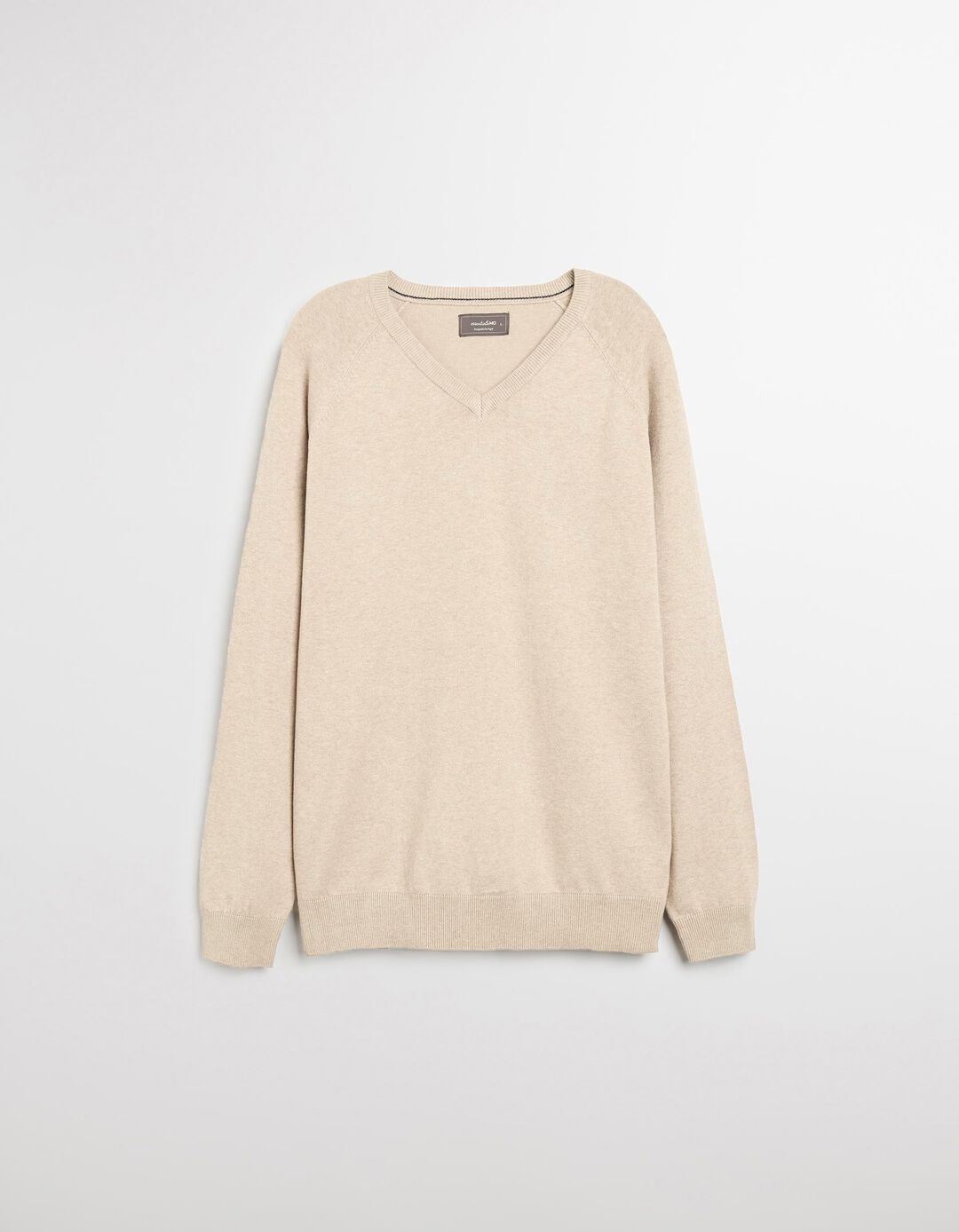Camisola de Malha Decote em V, Homem, Bege Claro