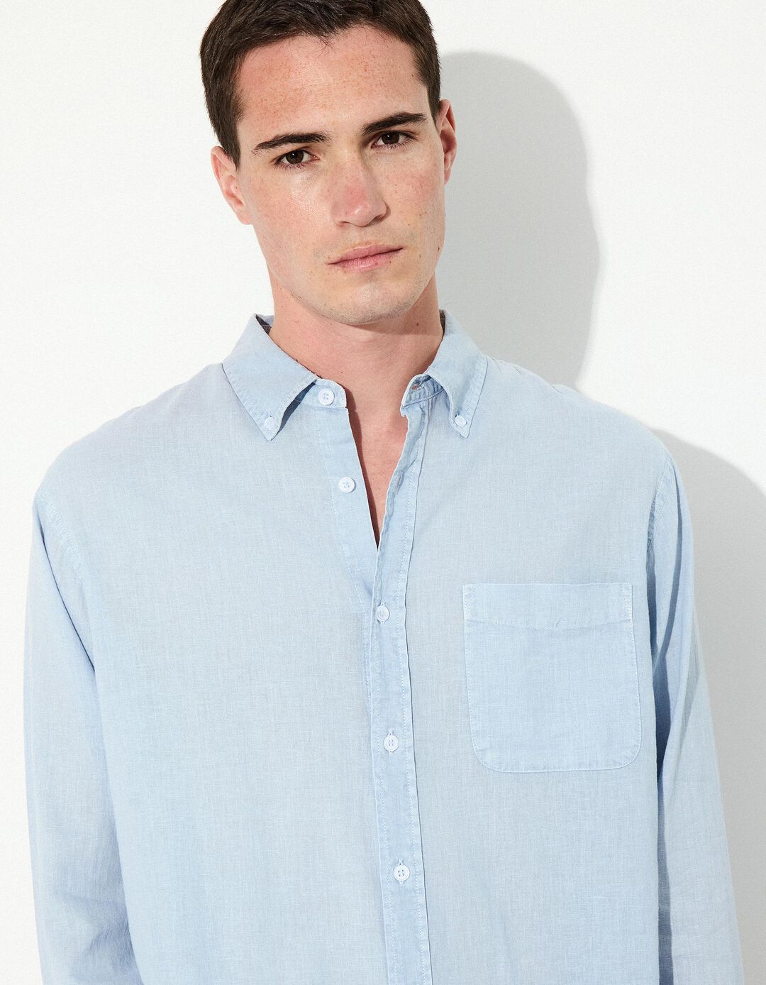 Camisa com Linho, Homem, Azul Claro 