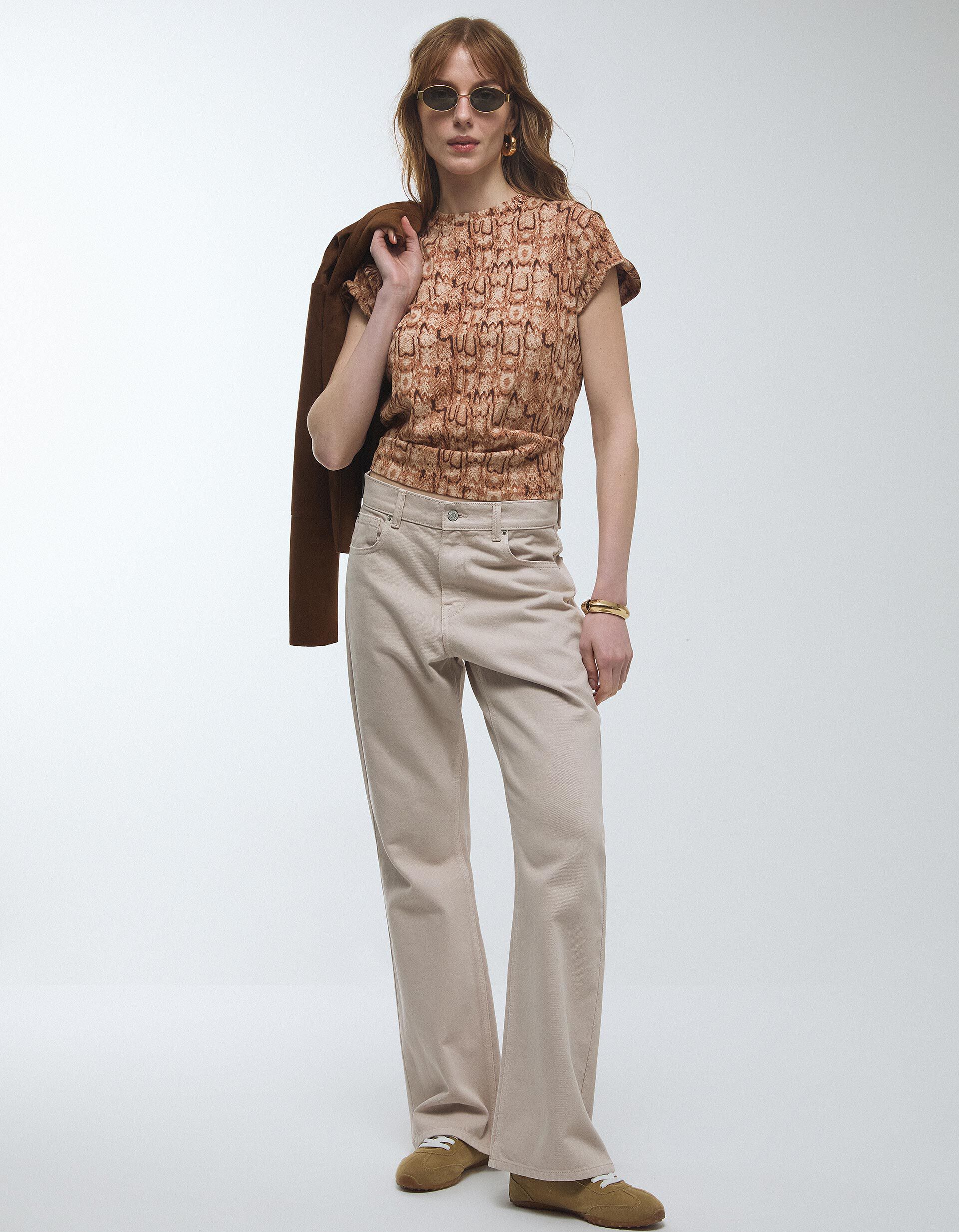 Comprar Online T-shirt Animal Print, Mulher, Bege