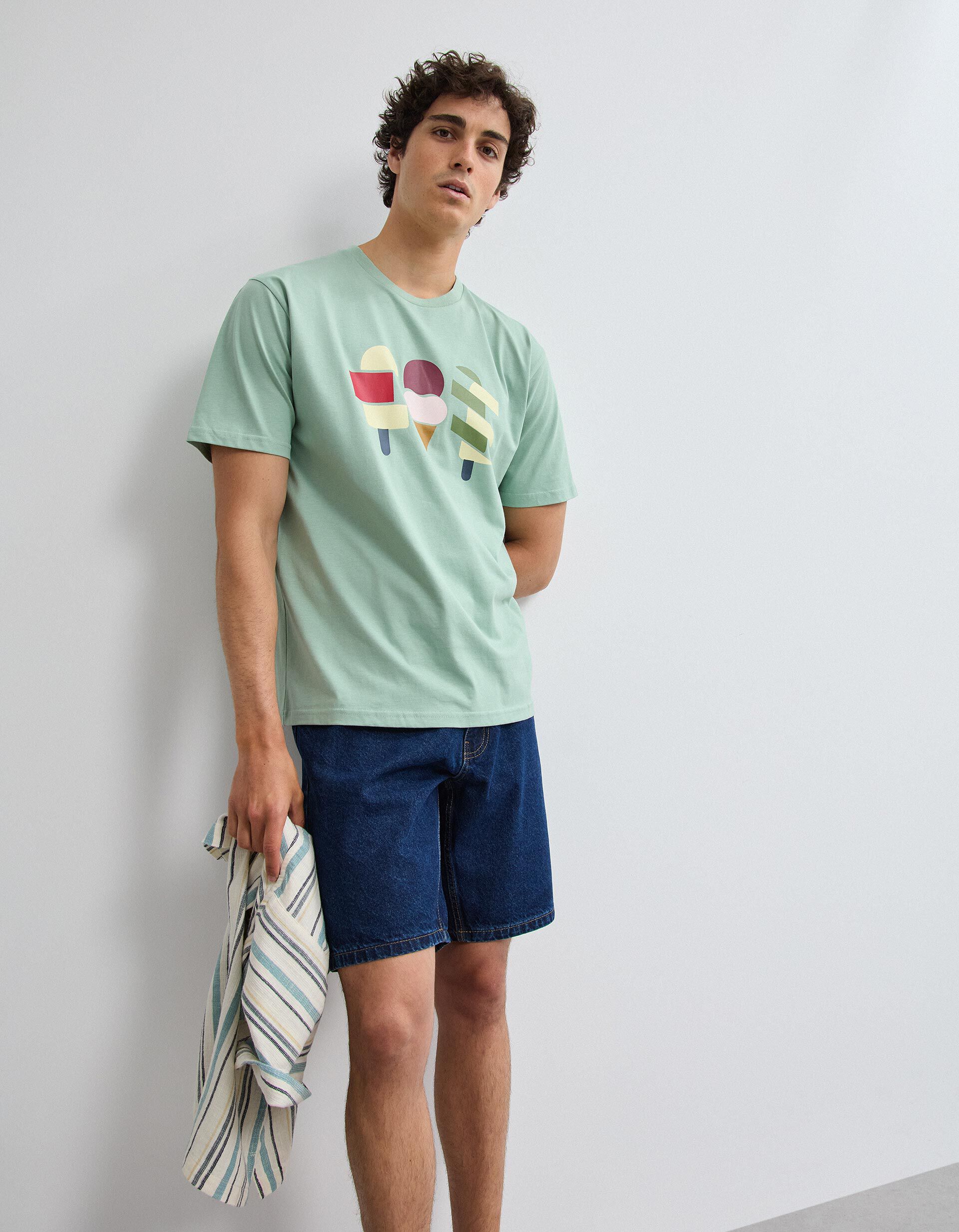 Comprar Online T-shirt Jersey Estampada, Homem, Verde Claro