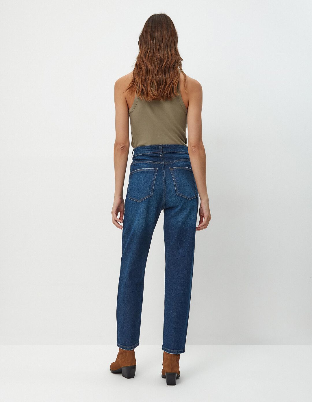 Calças de Ganga 'Tapered Mom Fit', Mulher, Azul Escuro