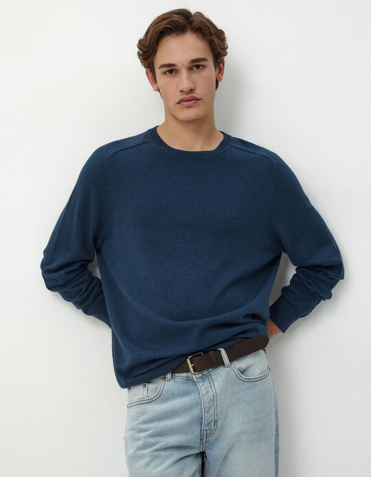 Comprar Online Camisola Mistura de Caxemira Decote Redondo, Homem, Azul Escuro