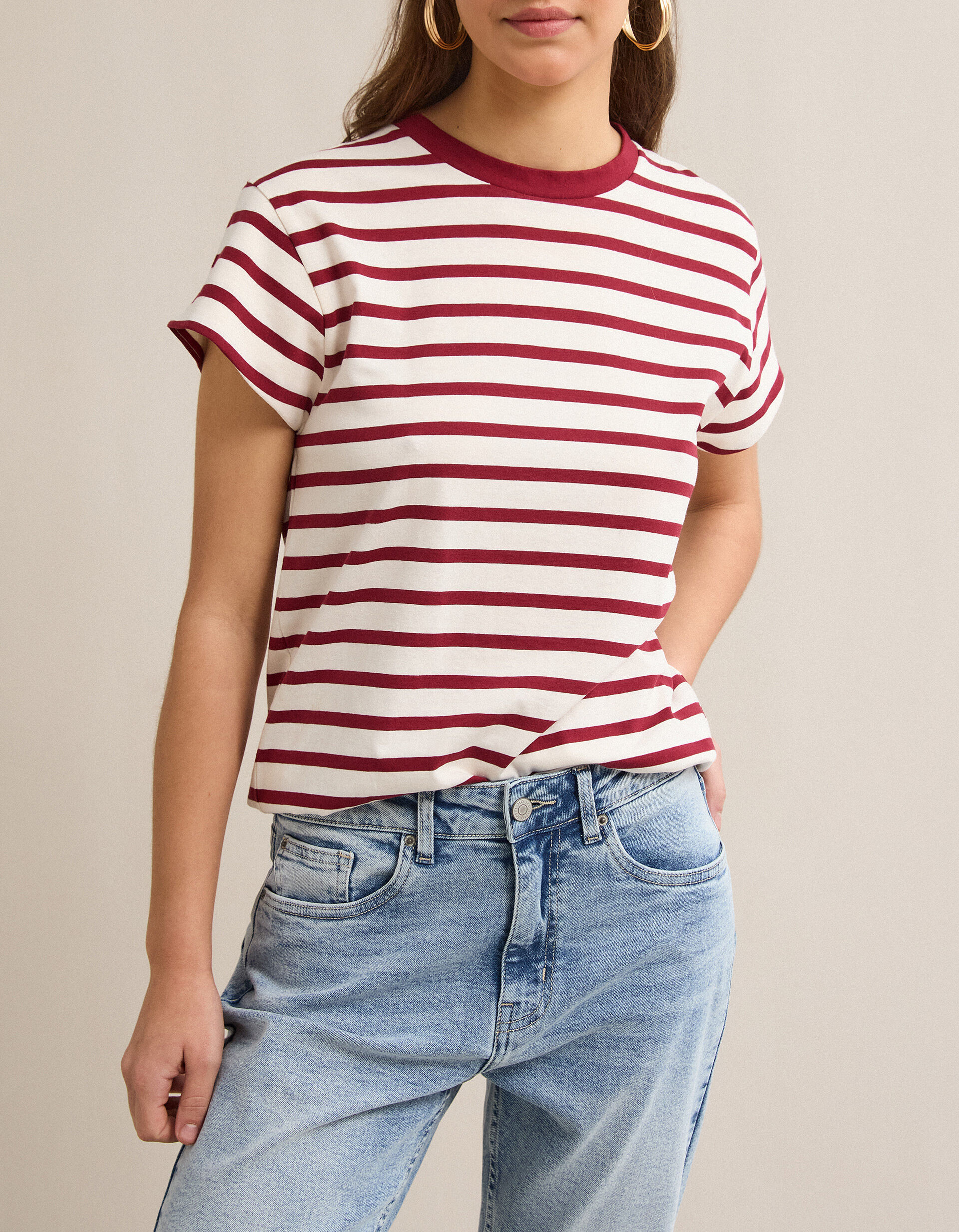 Comprar Online T-shirt Riscas, Mulher, Vermelho Escuro