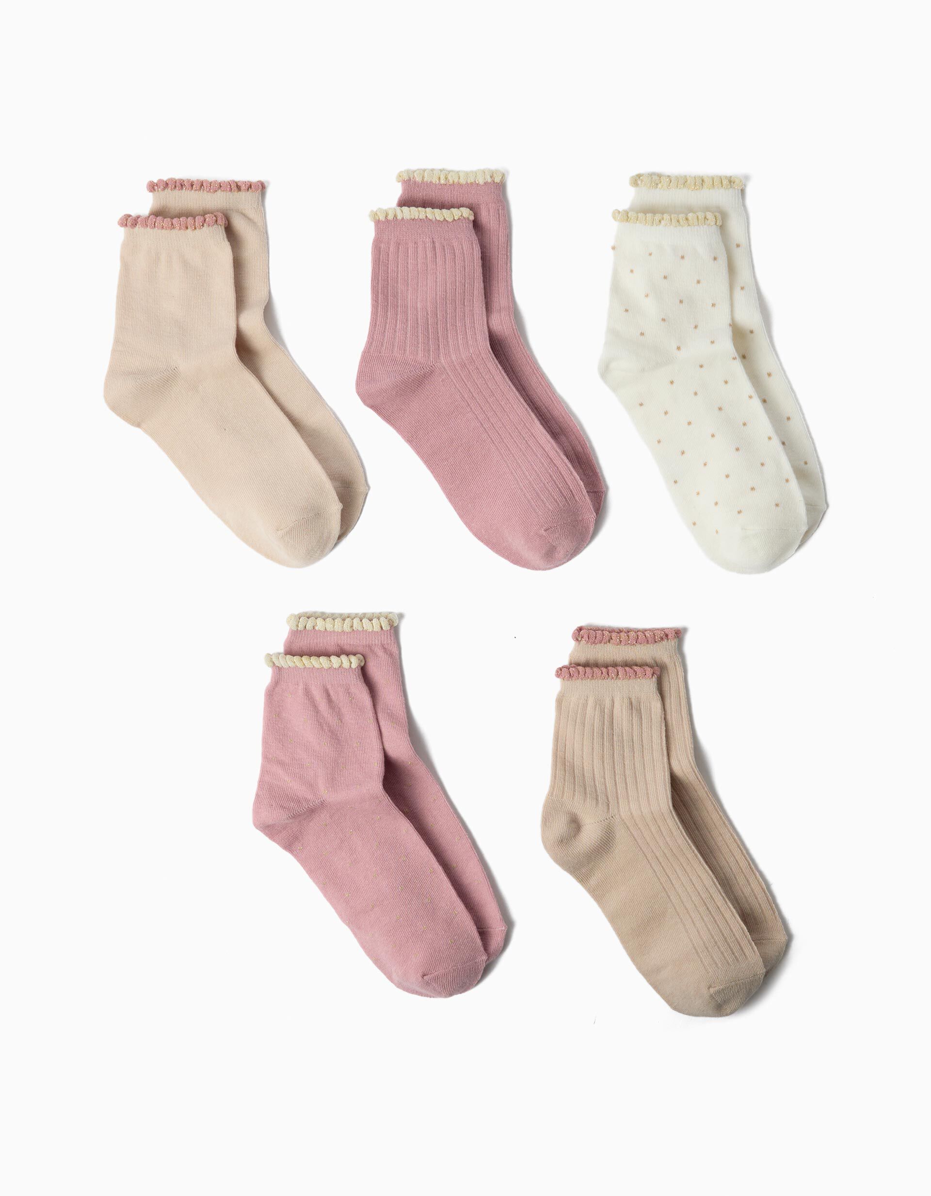 Comprar Online Pack 5 Pares De Meias, Menina, Rosa Claro