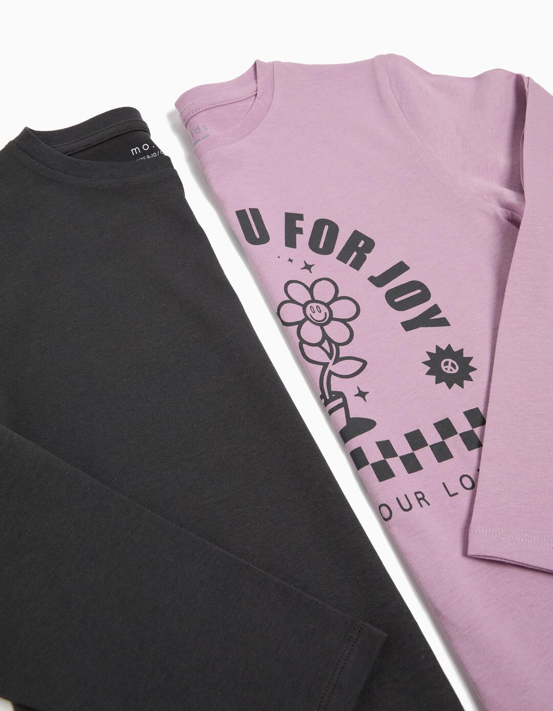 Pack 2 T-shirts de Manga Comprida, Menina, Lilás/Cinzento Escuro