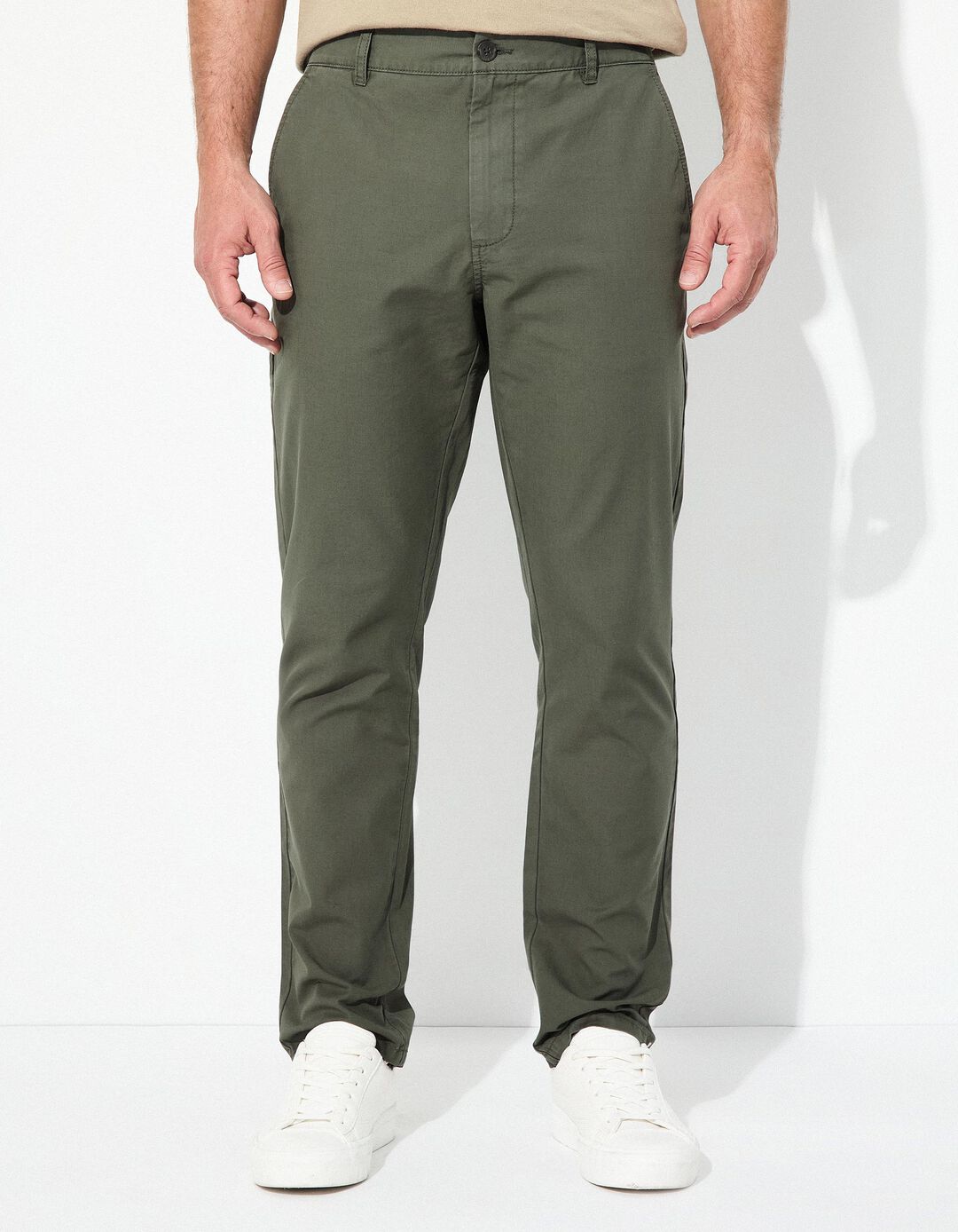 Calças Chino com Linho, Homem, Verde Escuro 