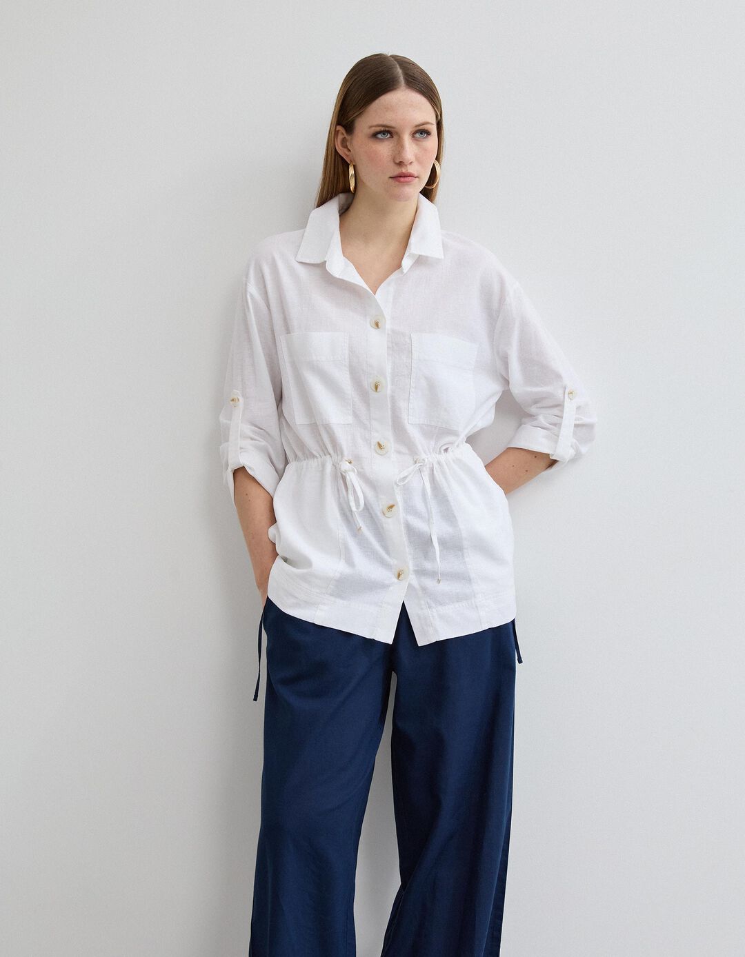 Sobrecamisa com Linho, Mulher, Branco