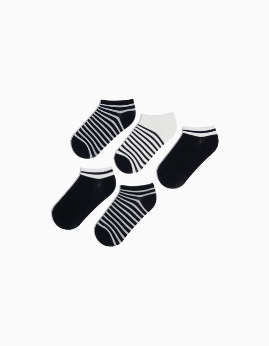 Comprar Online Pack 5 Pares de Meias Riscas Tornozelo, Menino, Azul Escuro 