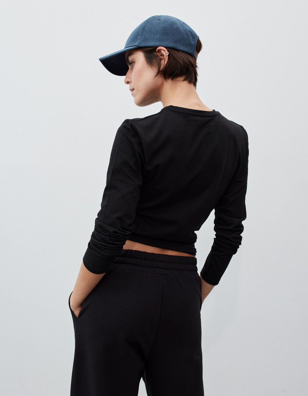 T-shirt Manga Comprida, Mulher, Preto