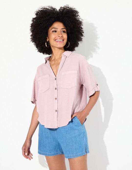 Comprar Online Camisa Curta com Linho, Mulher, Roxo Claro