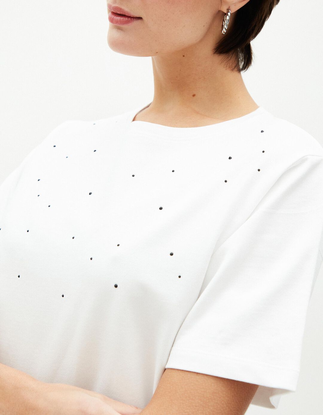 T-shirt com Brilhantes, Mulher, Branco