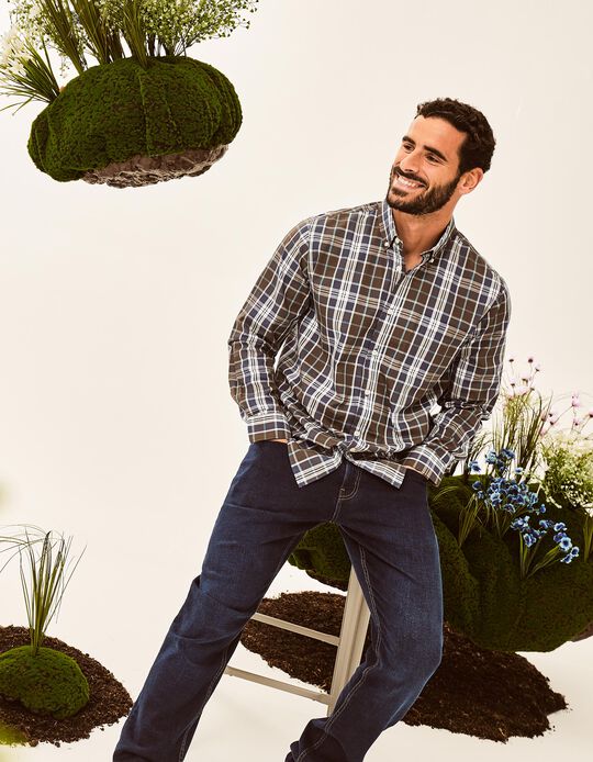 Comprar Online Camisa de Manga Comprida Popelina Xadrez, Homem, Verde Escuro