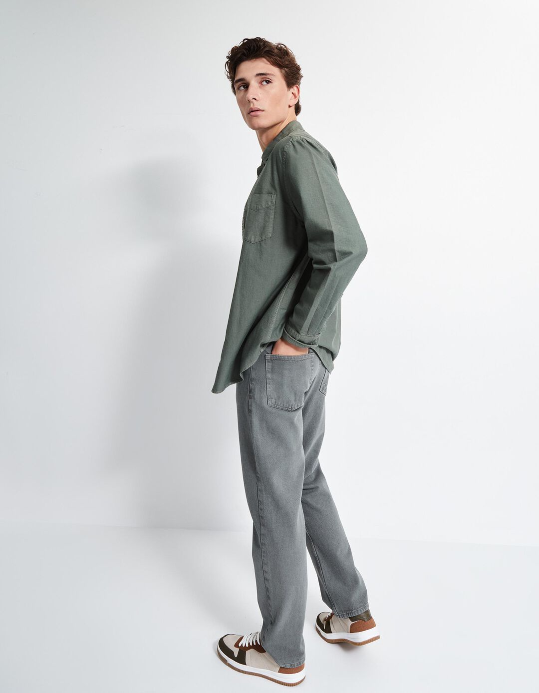 Calças de Ganga 'Straight Fit', Homem, Verde Escuro