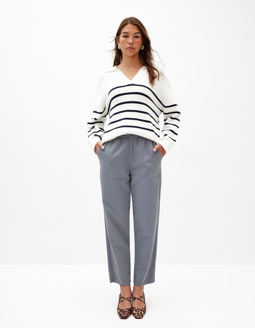 Calças com Cintura Jogger, Mulher, Azul
