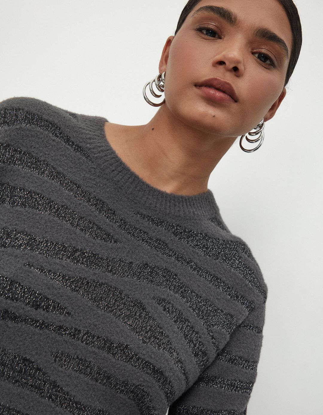 Camisola de Malha Zebra, Mulher, Cinzento